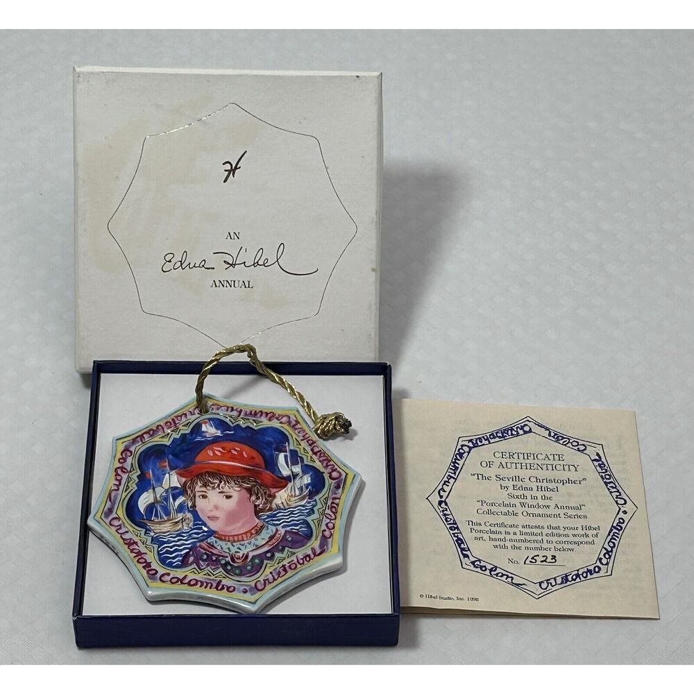 Edna Hibel Hand Painted L. E. Porcelain Window Ornament Seville‎ Christopher